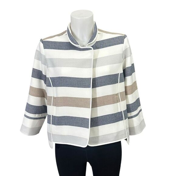 Chico’s Striped Neutrals Short Length‎ Jacket Size 0 / XS Classic Chic - Picture 1 of 9